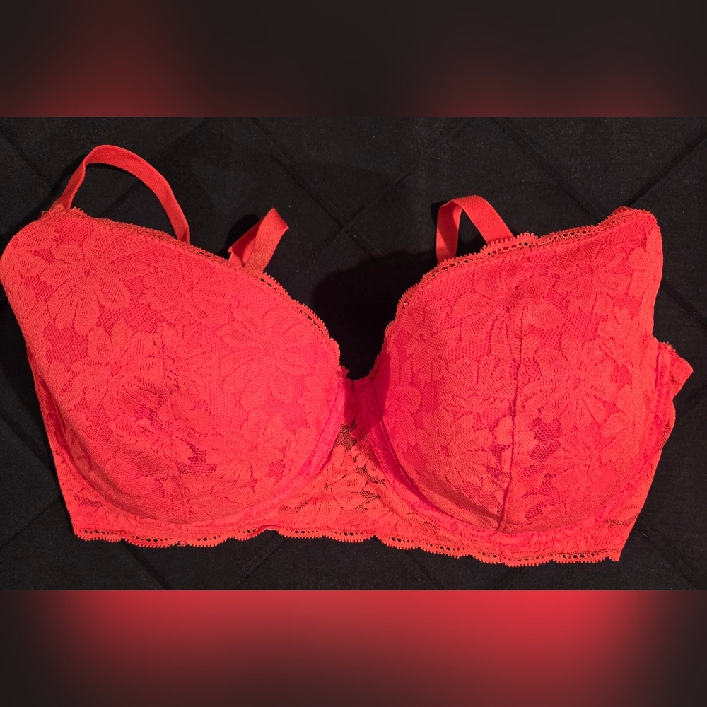 Lace Push-Up Bra in Hot Orange Red